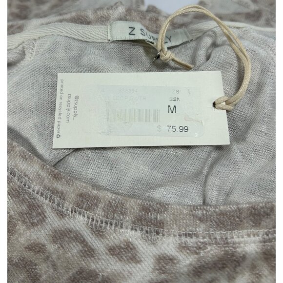 Z SUPPLY Lindell Leopard Slub Sweater Top Sz M Grey Beige VNeck Knit Rayon Blend - Picture 8 of 10